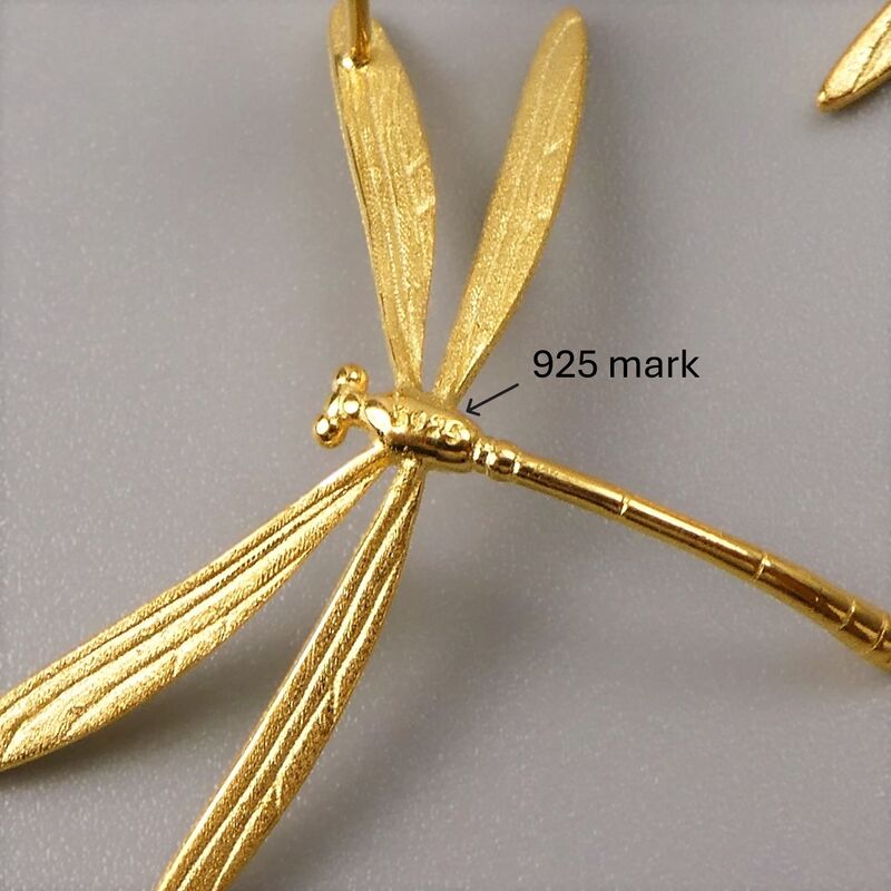 Gold Plated or Sterling Silver Large Dragonfly Sideways Stud Earrings - product image 