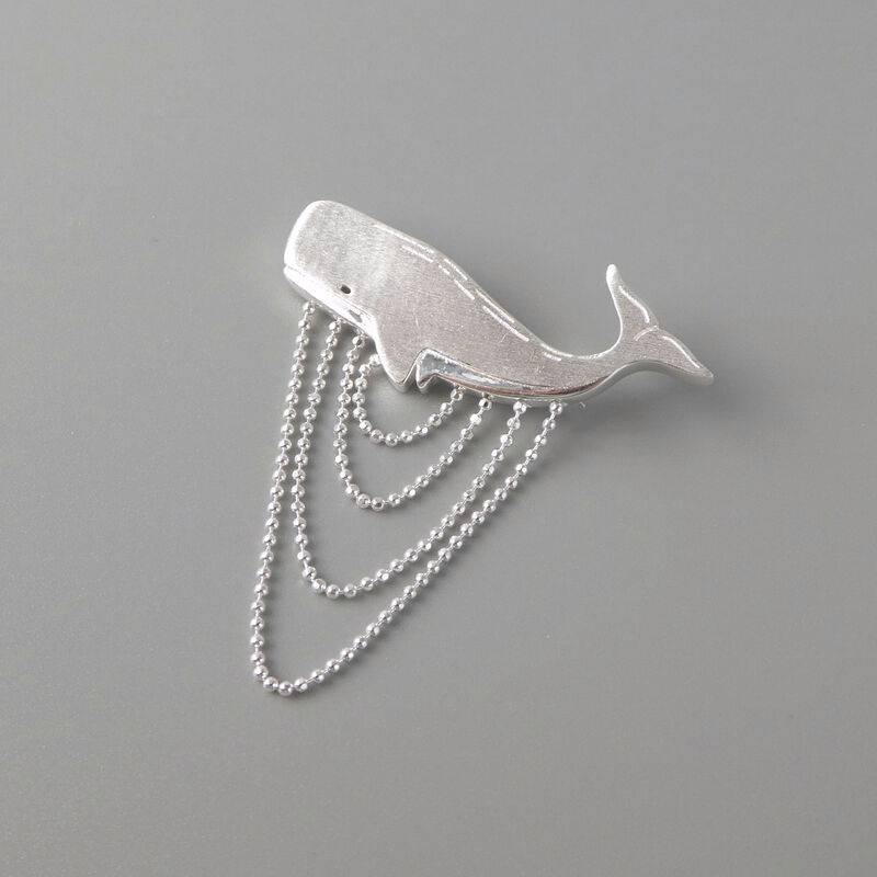Gold Plated Sterling Silver Whale Brooch with Ball Chain Fringe - product image 
