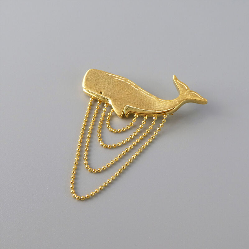 Gold Plated Sterling Silver Whale Brooch with Ball Chain Fringe - product image 