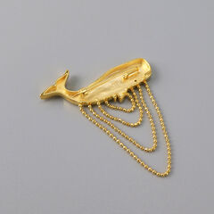 Gold Plated Sterling Silver Whale Brooch with Ball Chain Fringe - product images 7 of 12