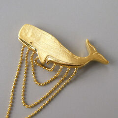 Gold Plated Sterling Silver Whale Brooch with Ball Chain Fringe - product images 4 of 12