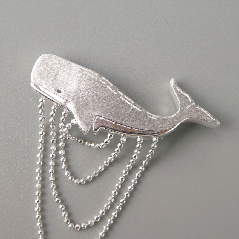 Gold Plated Sterling Silver Whale Brooch with Ball Chain Fringe - product image 