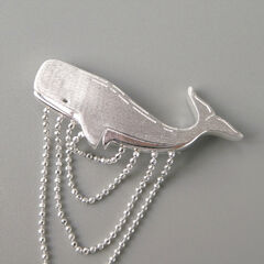 Gold Plated Sterling Silver Whale Brooch with Ball Chain Fringe - product images 3 of 12