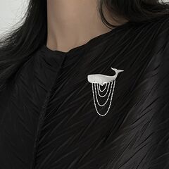 Gold Plated Sterling Silver Whale Brooch with Ball Chain Fringe - product images 11 of 12