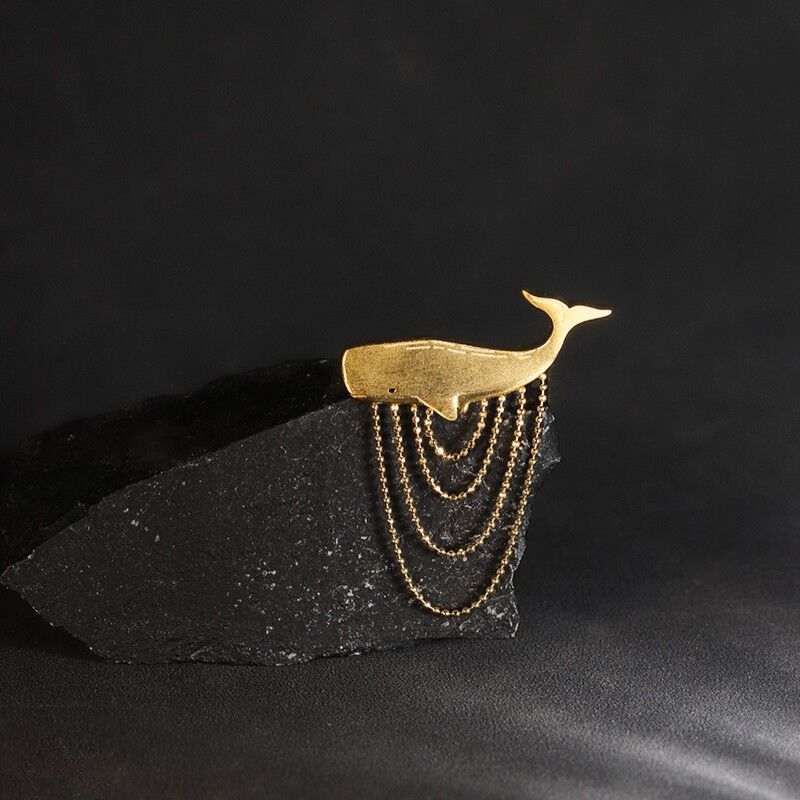 Gold Plated Sterling Silver Whale Brooch with Ball Chain Fringe - product image 