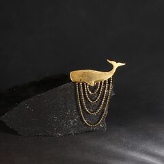 Gold Plated Sterling Silver Whale Brooch with Ball Chain Fringe - product images 9 of 12