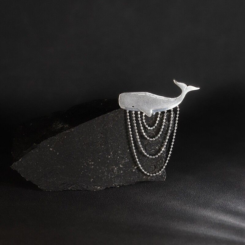 Gold Plated Sterling Silver Whale Brooch with Ball Chain Fringe - product image 