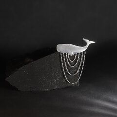 Gold Plated Sterling Silver Whale Brooch with Ball Chain Fringe - product images 10 of 12