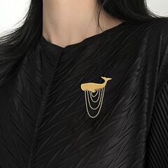 Gold Plated Sterling Silver Whale Brooch with Ball Chain Fringe - product images 12 of 12