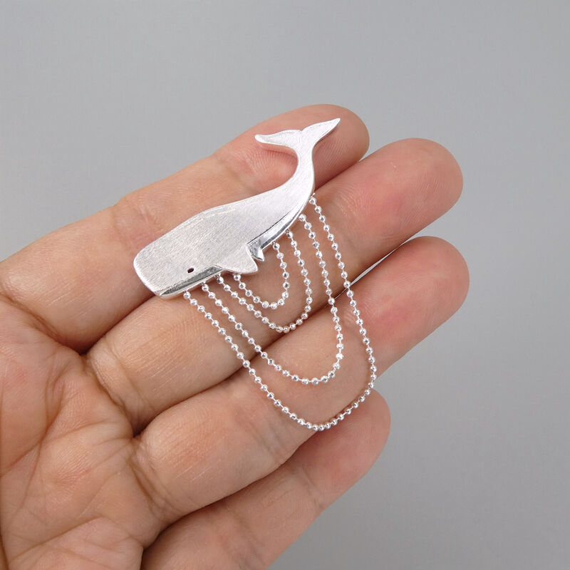 Gold Plated Sterling Silver Whale Brooch with Ball Chain Fringe - product image 