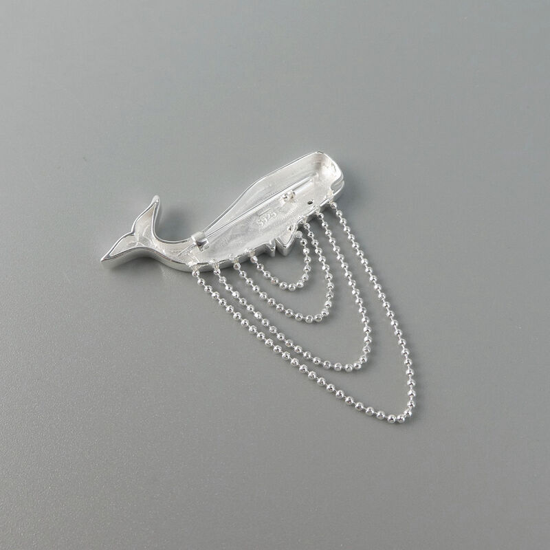 Gold Plated Sterling Silver Whale Brooch with Ball Chain Fringe - product image 