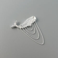 Gold Plated Sterling Silver Whale Brooch with Ball Chain Fringe - product images 8 of 12