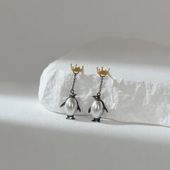 Gold Plated or Sterling Silver Pearl Belly Emperor Penguin Ear Jacket Earrings - product images 1 of 11