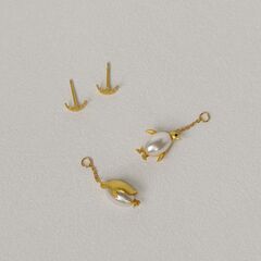 Gold Plated or Sterling Silver Pearl Belly Emperor Penguin Ear Jacket Earrings - product images 8 of 11