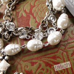 Designer VB&CO French Vintage Cross Pearl Triple Stacked Bracelet in Antique Silver Tone - product images 3 of 7