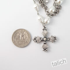 Designer VB&CO French Vintage Cross Pearl Triple Stacked Bracelet in Antique Silver Tone - product images 6 of 7