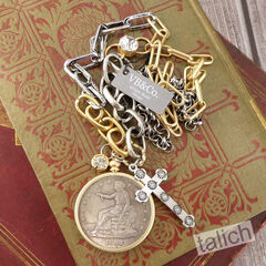 VB&CO American Coin Pendant Long necklace with Cross and Crystal - product images 1 of 8