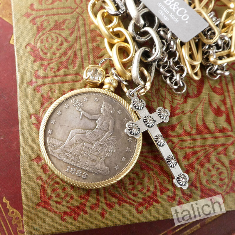 VB&amp;CO American Coin Pendant Long necklace with Cross and Crystal - product image 