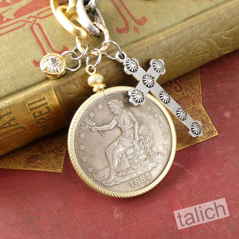 VB&amp;CO American Coin Pendant Long necklace with Cross and Crystal - product image 