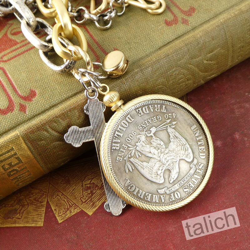 VB&amp;CO American Coin Pendant Long necklace with Cross and Crystal - product image 