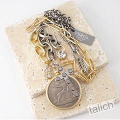 VB&CO American Coin Pendant Long necklace with Cross and Crystal - product images 6 of 8