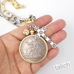 VB&CO American Coin Pendant Long necklace with Cross and Crystal - product images 8 of 8