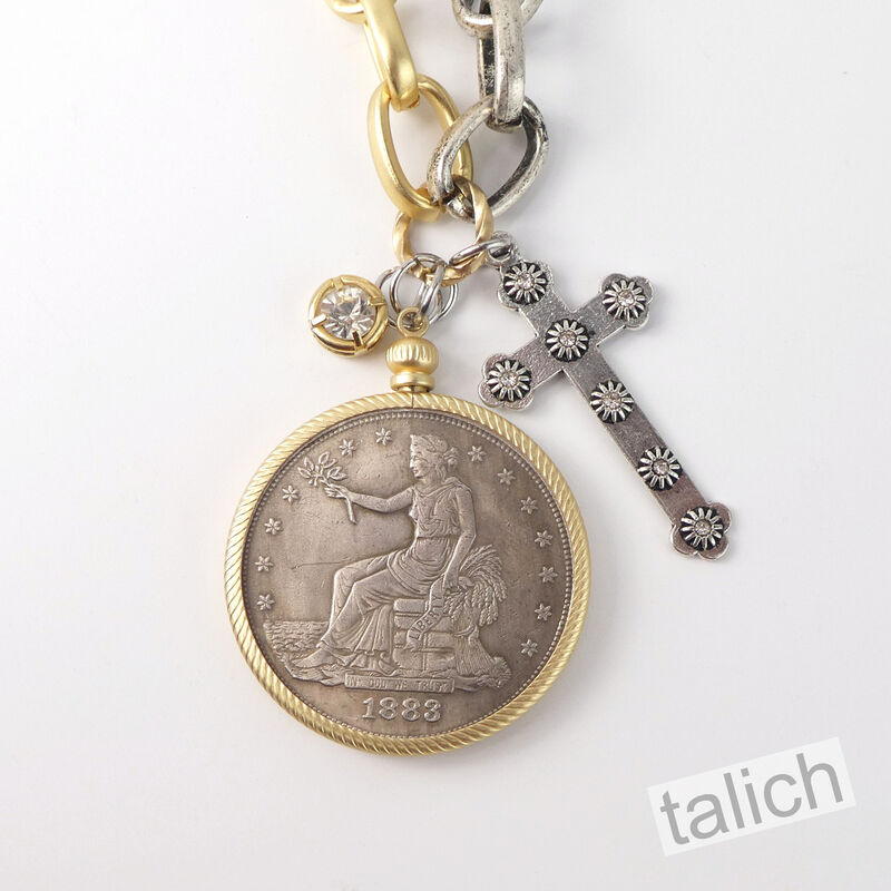 VB&amp;CO American Coin Pendant Long necklace with Cross and Crystal - product image 