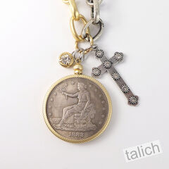 VB&CO American Coin Pendant Long necklace with Cross and Crystal - product images 7 of 8