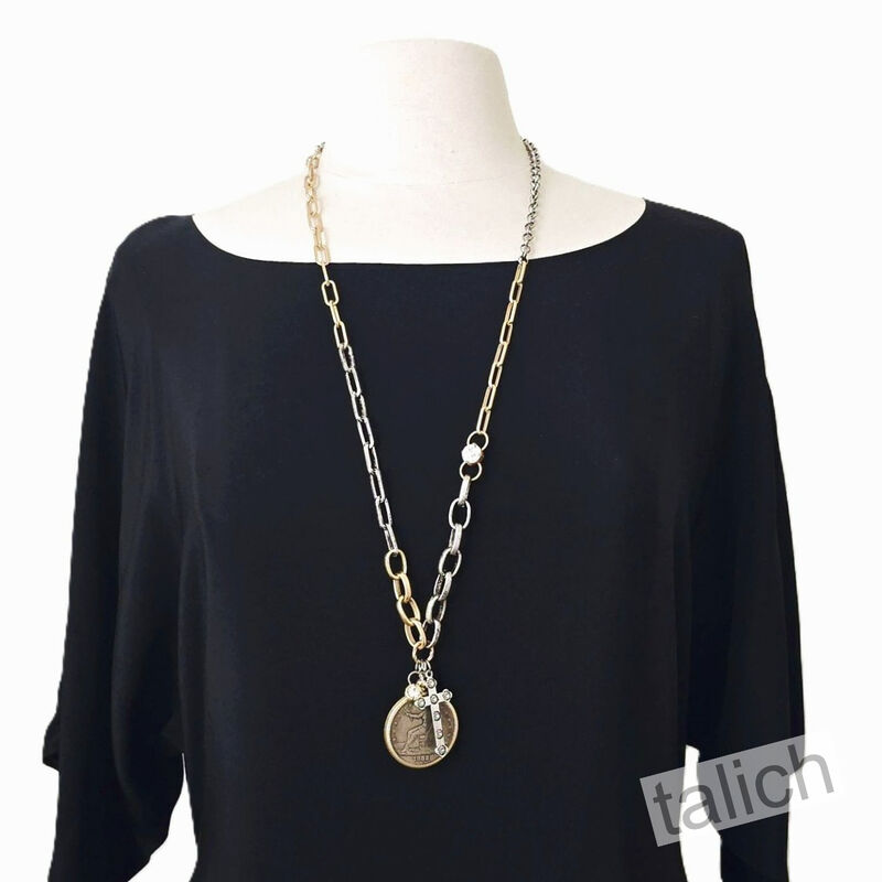 VB&amp;CO American Coin Pendant Long necklace with Cross and Crystal - product image 