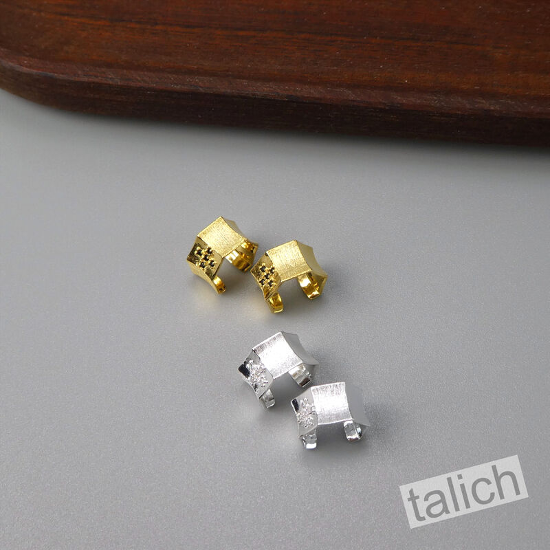 Gold Plated Sterling Silver Small Geometric Ear Cuff Earrings with CZ Cross - product image 