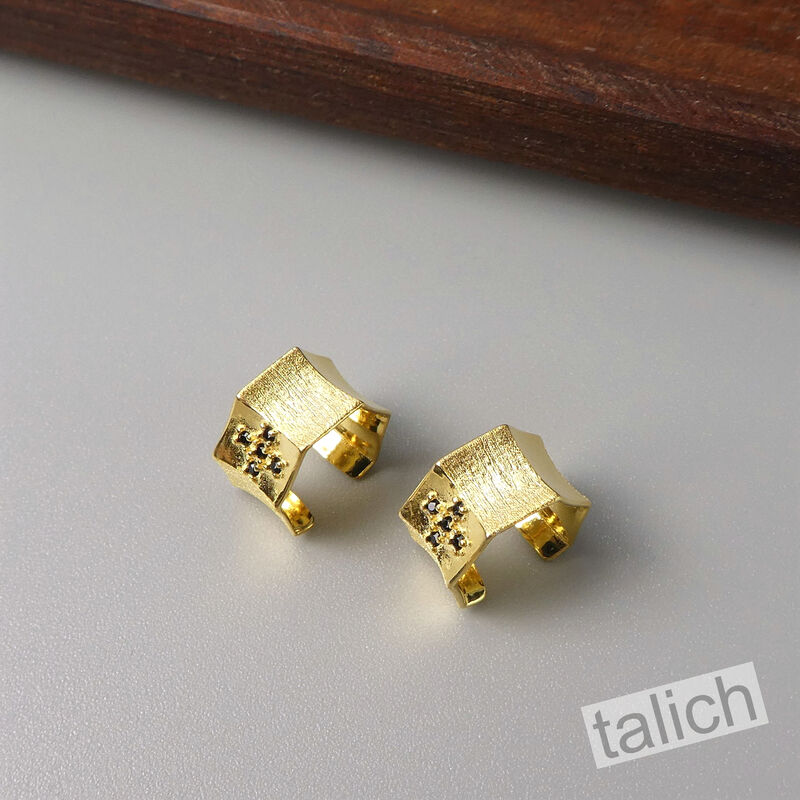 Gold Plated Sterling Silver Small Geometric Ear Cuff Earrings with CZ Cross - product image 