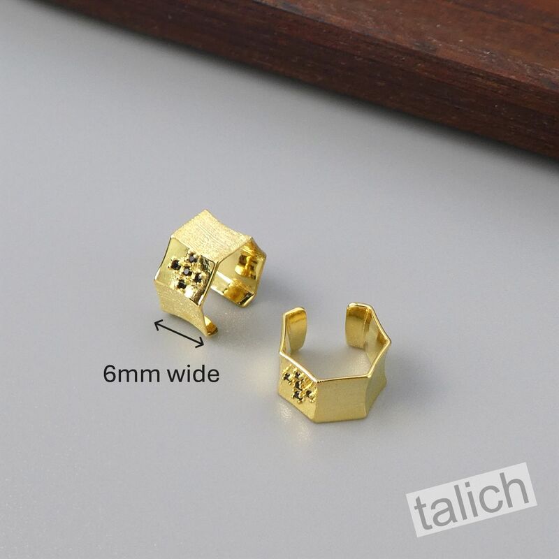 Gold Plated Sterling Silver Small Geometric Ear Cuff Earrings with CZ Cross - product image 