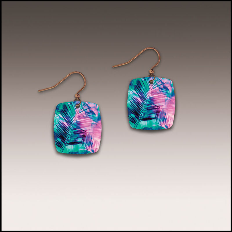 DC Designs - Retro Tropical Palm Art Print Small Square Earrings - product image 