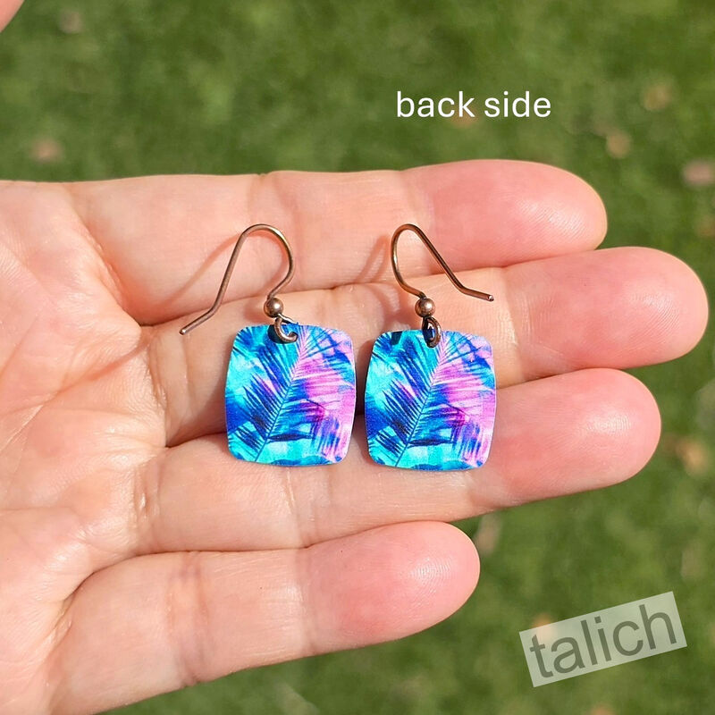 DC Designs - Retro Tropical Palm Art Print Small Square Earrings - product image 
