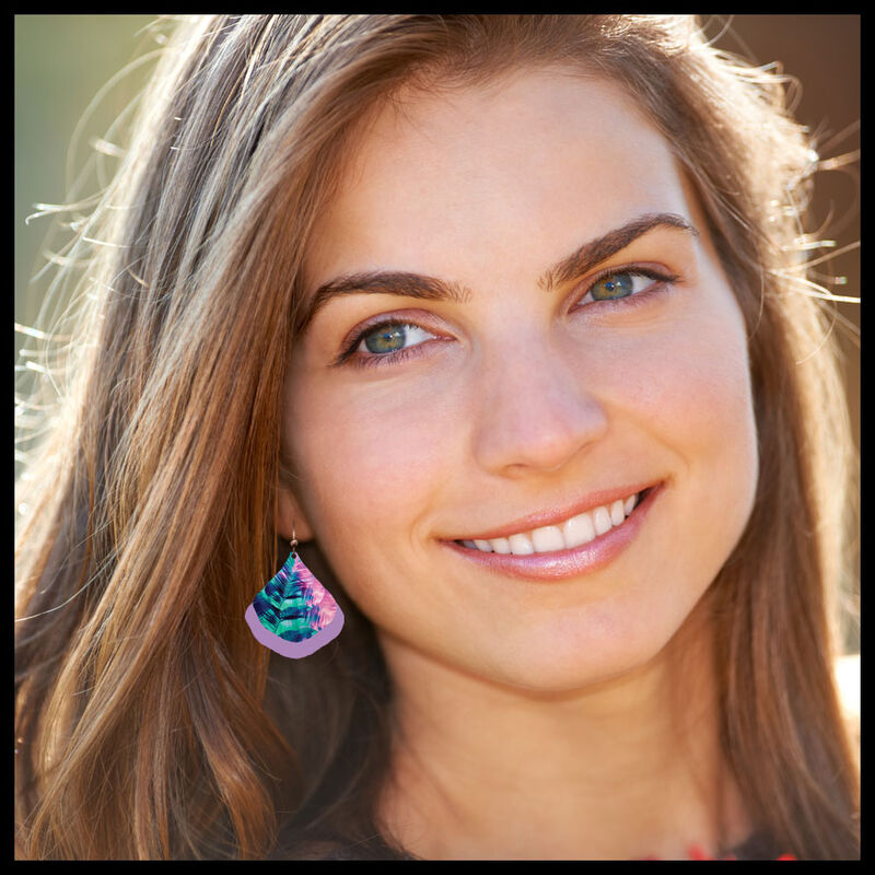 DC Designs - Retro Tropical Palm Layered Wide Teardrop Earrings HM07GE - product image 