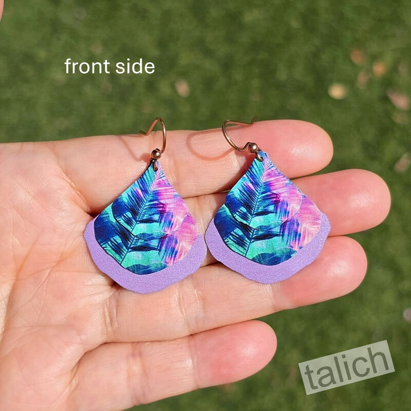 DC Designs - Retro Tropical Palm Layered Wide Teardrop Earrings HM07GE - product image 