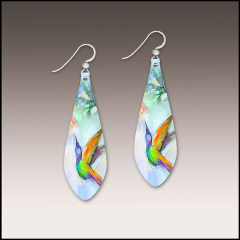DC,Designs,-,Hummingbird,Art,Print,Long,Teardrop,Earrings,DC Designs Jewelry, Art Print Earrings, DC Designs Earrings, Handmade Colorado