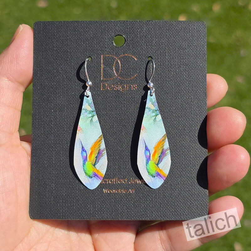 DC Designs - Hummingbird Art Print Long Teardrop Earrings - product image 