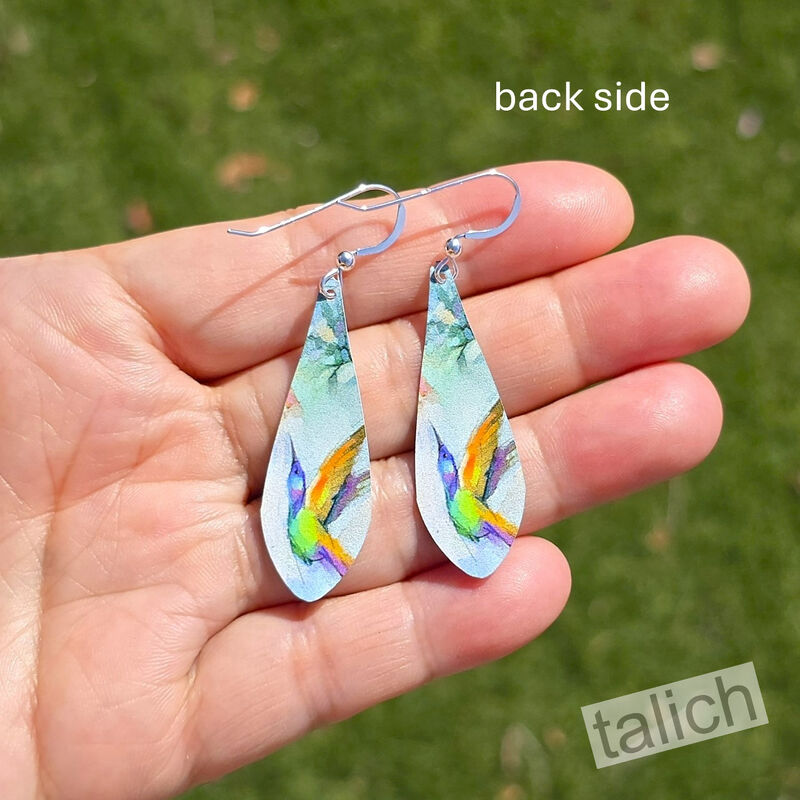 DC Designs - Hummingbird Art Print Long Teardrop Earrings - product image 