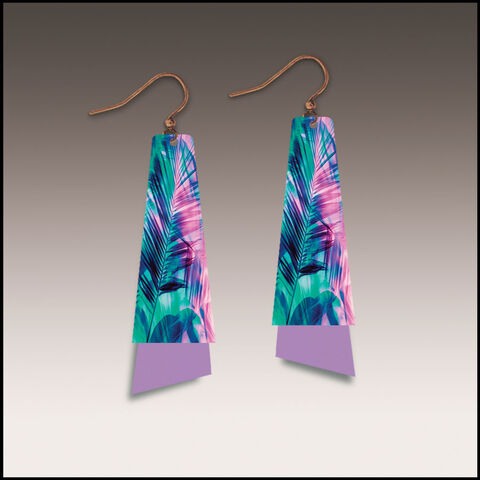 DC,Designs,-,Retro,Tropical,Palm,Layered,Long,Drop,Earrings,DC Designs Jewelry, Art Print Earrings, DC Designs Earrings, Handmade Colorado