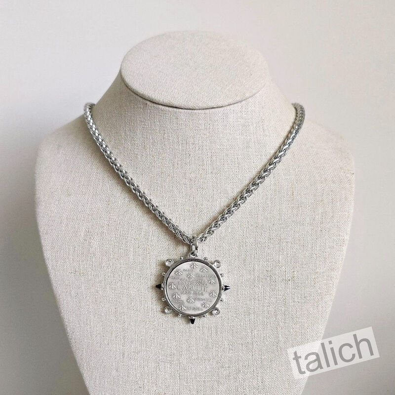 VB&amp;CO CZ Accent French Bee Coin Pendant Necklace in Silver Tone - product image 