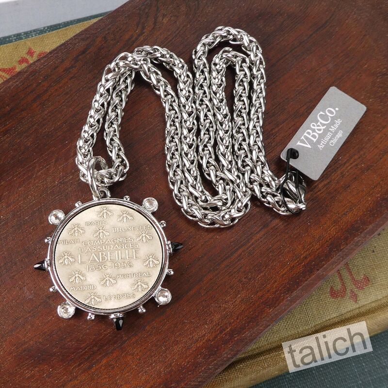 VB&amp;CO CZ Accent French Bee Coin Pendant Necklace in Silver Tone - product image 