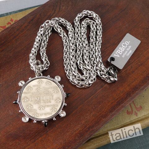 VB&CO,CZ,Accent,French,Bee,Coin,Pendant,Necklace,in,Silver,Tone,VB&CO CZ Accent French Bee Coin Pendant Necklace, VB&CO jewelry