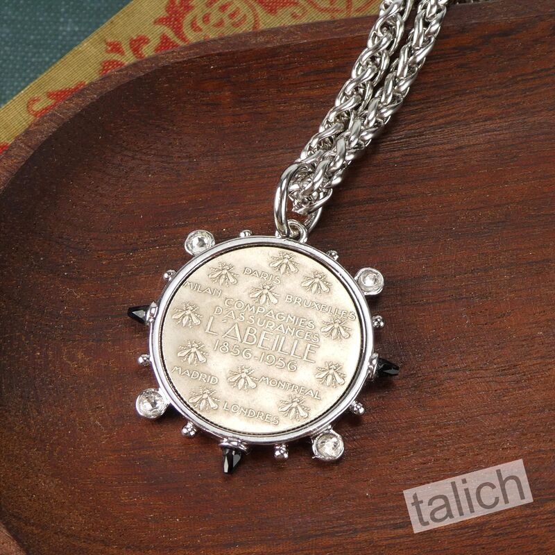 VB&amp;CO CZ Accent French Bee Coin Pendant Necklace in Silver Tone - product image 