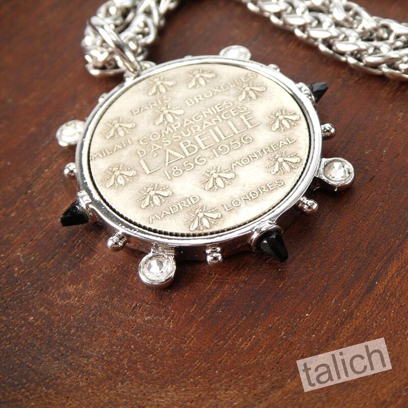 VB&amp;CO CZ Accent French Bee Coin Pendant Necklace in Silver Tone - product image 