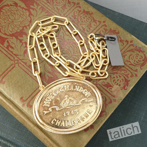 VB&CO,Large,Champagne,Medallion,French,Coin,Statement,Necklace,in,Gold,Tone,VB&CO Large Champagne Medallion French Coin Statement Necklace in Gold Tone, VB&CO jewelry