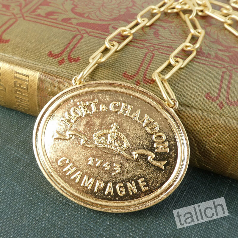 VB&amp;CO Large Champagne Medallion French Coin Statement Necklace in Gold Tone - product image 