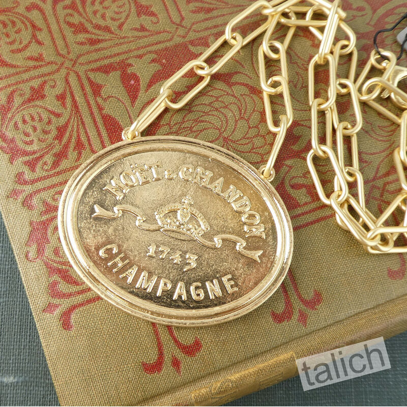 VB&amp;CO Large Champagne Medallion French Coin Statement Necklace in Gold Tone - product image 