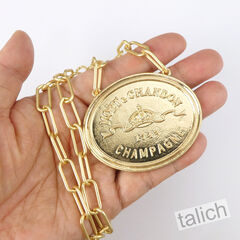 VB&CO Large Champagne Medallion French Coin Statement Necklace in Gold Tone - product images 5 of 6
