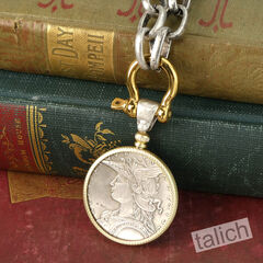 VB&CO Large French Coin Pendant on Chunky Silver Chain Necklace - product images 1 of 9